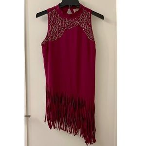 New Friends Colony high neck, sleeveless, beaded, fringe top. NWT
